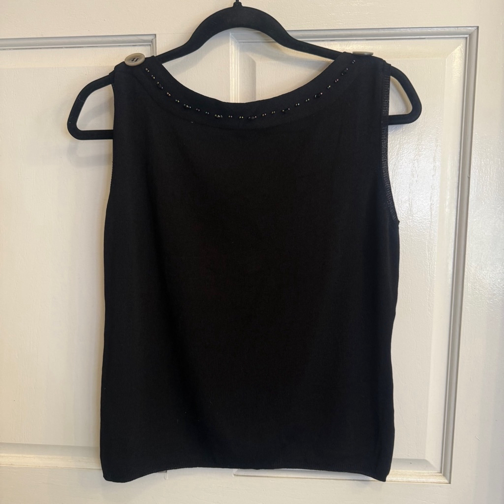 Women's Pierri NY Top L Black Sleeveless Beaded